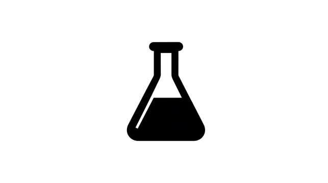 A simple, black and white icon of a flask containing liquid, representing science and experimentation