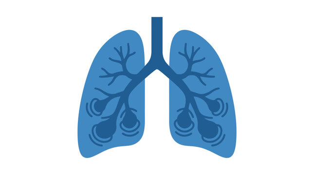 Lungs icon featuring a blue anatomical representation with highlighted nodes illustrates respiratory health and pulmonary function within a medical context.
