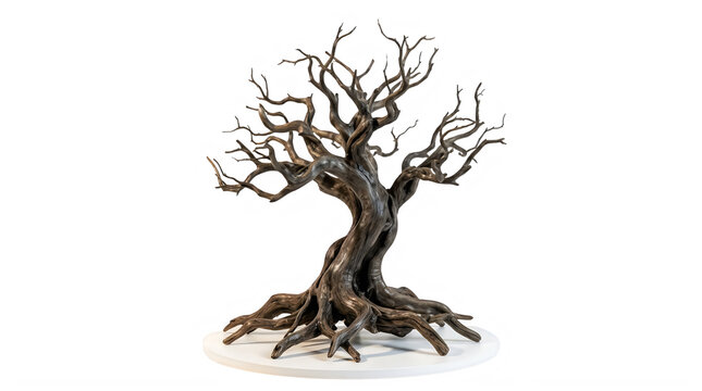 3D model of dead tree, realistic root structure, twiggy branches, fantasy forest element, game asset, nature scene prop, dark bark texture isolated PNG with Transparent Background Halloween, png