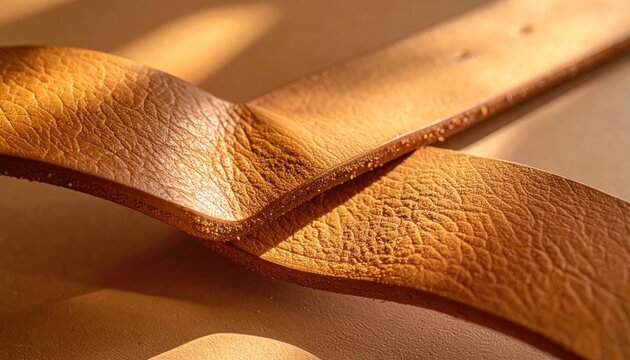 Close-up of a Twisted Leather Strap in Warm Sunlight.