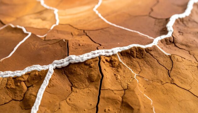 Cracked Earth with White Veins - A Study in Texture and Contrast.