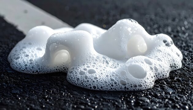 Close-up of Sea Foam on Black Sand Beach.