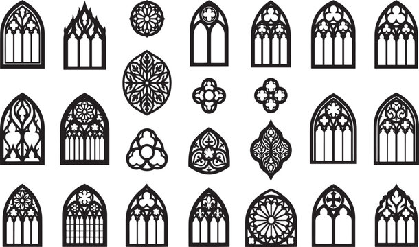 Gothic stained glass window designs collection for architectural and decorative projects