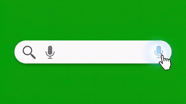 Barra de b&uacute;squeda animada sobre fondo verde croma con iconos de b&uacute;squeda y micr&oacute;fono. Ideal para edici&oacute;n de v&iacute;deo, tutoriales, presentaciones y contenido para redes sociales.
