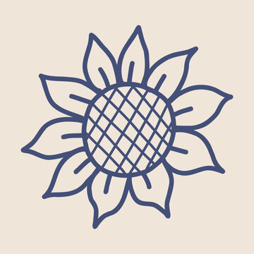 Hand Drawn Sunflower Doodle Icon Minimal Floral Line Illustration