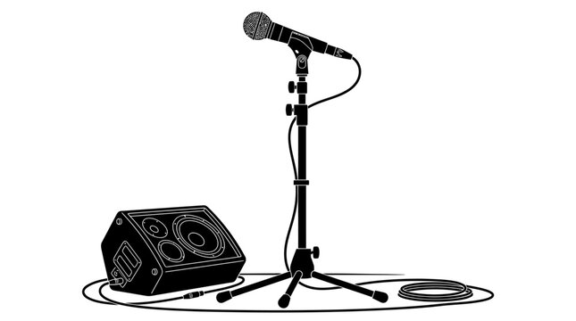 Microphone on Stand and Stage Monitor Vector Illustration