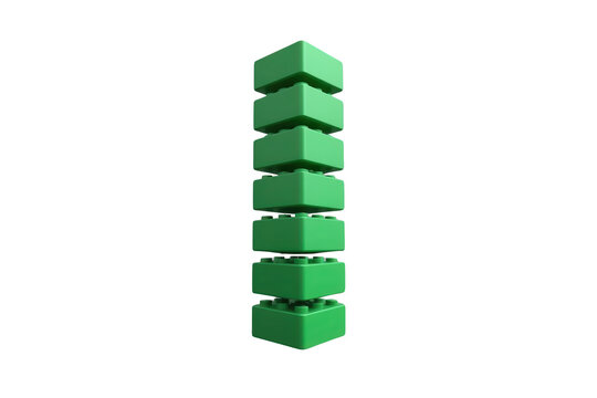 Vertical stack of green interlocking building blocks isolated