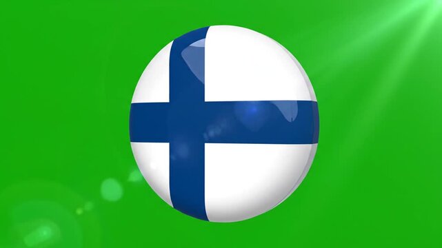 Spinning 3D Finland flag sphere isolated on a green screen background