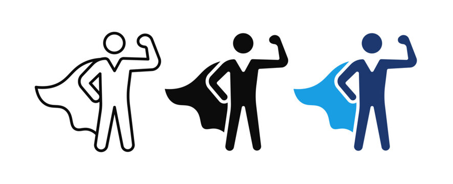 Superhero Leadership Icon, Business Leader, Success, Motivation, Achievement, Confidence, Hero, Team Leadership, Editable Vector