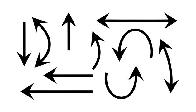 Twelve Black Arrow Symbols Arranged in a Circular Pattern Showing Directions Featuring Direction, Compass, Navigation with Symbol