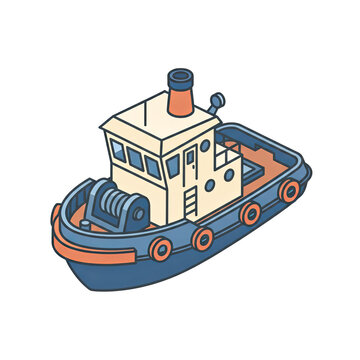 3D Isometric Tugboat Ship Illustration Isolated on a Transparent Background