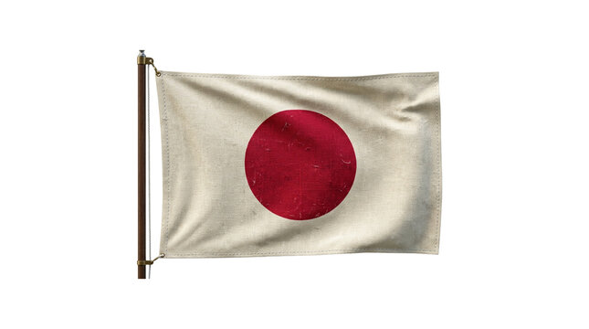 Waving flag of Japan on a pole. National symbol of Japanese state isolated on white.