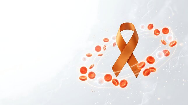 World CML Day Awareness Ribbon with Blood Cells Background