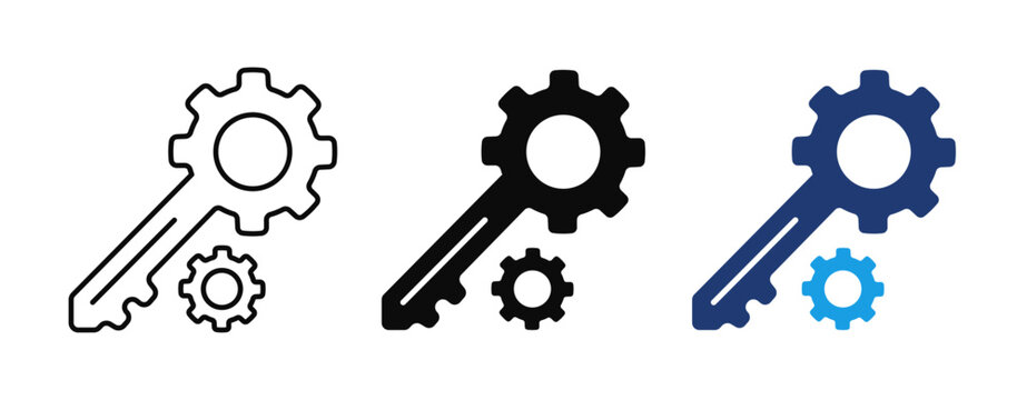 Settings Key Icon, Security Key, System Configuration, Access Control, Administration, Gear, Technology, Management, Editable Vector