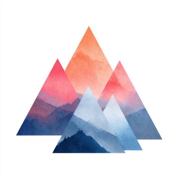 Abstract Watercolor Geometric Mountain Triangles Landscape Illustration Isolated on White Background