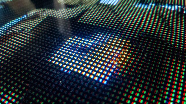 Extreme macro close up of RGB subpixels on a digital monitor display screen