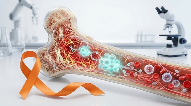 World CML Day Bone Marrow Illustration with Orange Awareness Ribbon