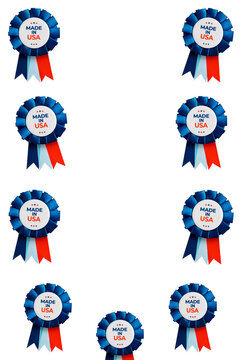 Made in usa patriotic rosettes with red, white, and blue ribbons forming a border