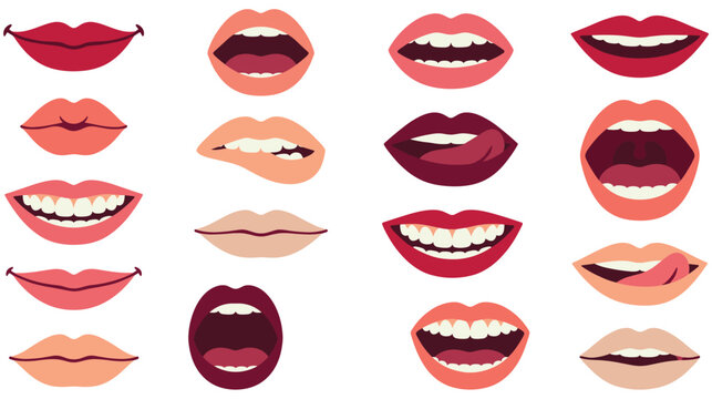 Lips with different emotions and expressions vector illustration set.