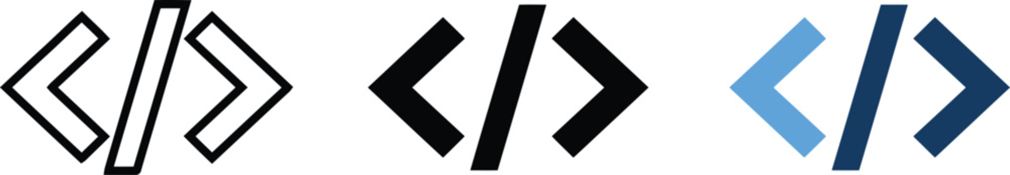 Code brackets icon set. Programming development symbols for web and software interface design.