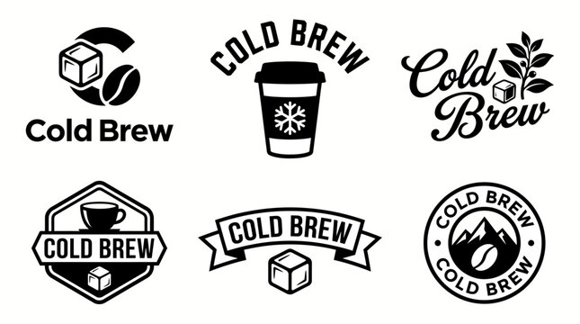This image features a vibrant collection of stylish logos for cold brew coffee, showcasing various designs that highlight freshness, taste, and unique branding.