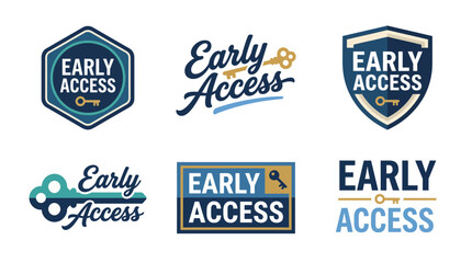 A collection of logo designs showcasing 'Early Access' themes, incorporating symbolic keys and modern typography to convey exclusivity and anticipation in marketing contexts. © la