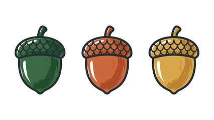 Set of three colorful stylized acorn illustrations for autumn with stylized © Rabbi