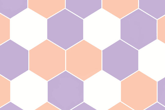 Minimalist Pastel Hexagon Tile Pattern Background with Purple and Orange Palette.