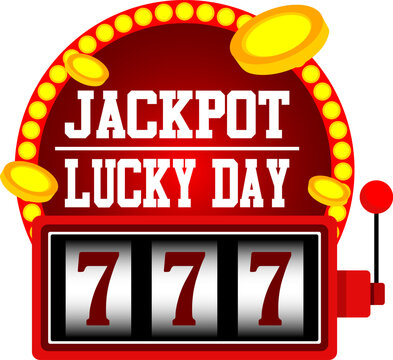 Lucky Day Jackpot 777 Slot Machine with Gold Coins Casino Flat Vector Illustration