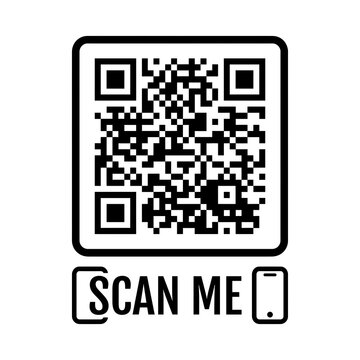 Minimalist Black QR Code Scan Me Icon with Smartphone Symbol Isolated on White Background Vector Illustration. 