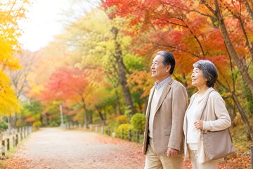 Naklejka premium シニア 夫婦 秋 紅葉