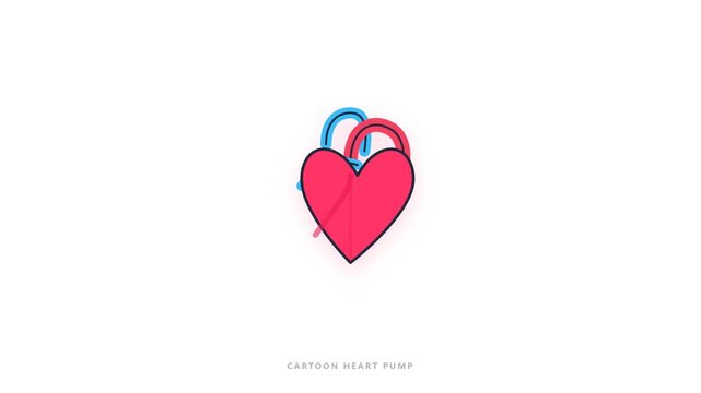 Stylized cartoon illustration of a heart pump with red and blue tubes.