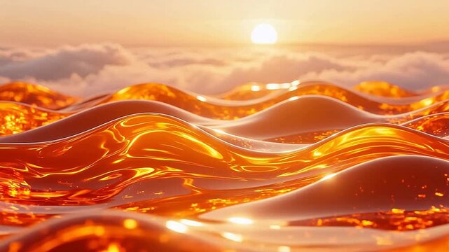 Golden liquid waves under sunrise