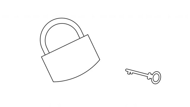 Animation of a key approaching and unlocking a padlock