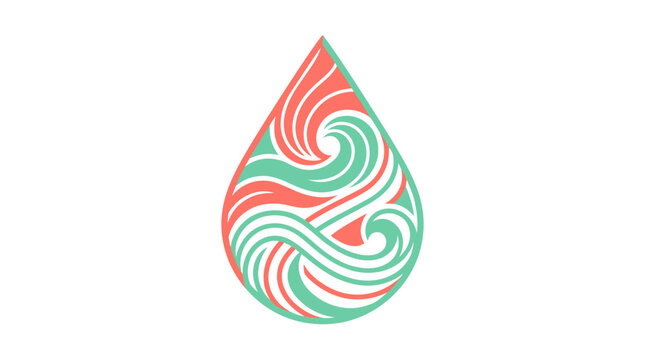 Stylized water drop with abstract wave patterns