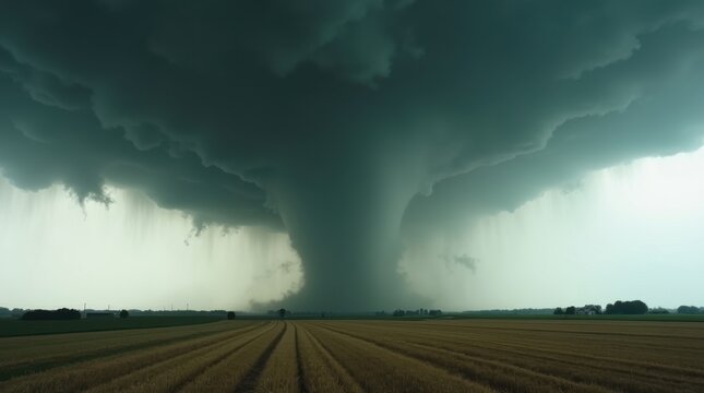 Tornado violento form&aacute;ndose sobre un campo agr&iacute;cola abierto