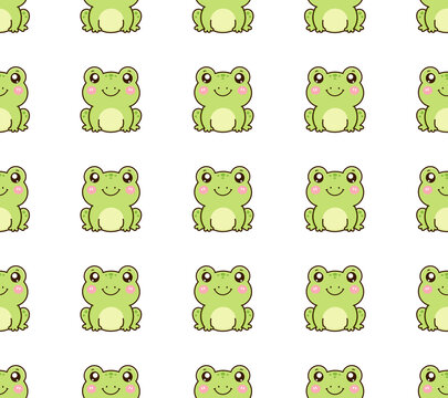 Cute cartoon green frog grid seamless pattern background, lovely big eyes toad repeating tile