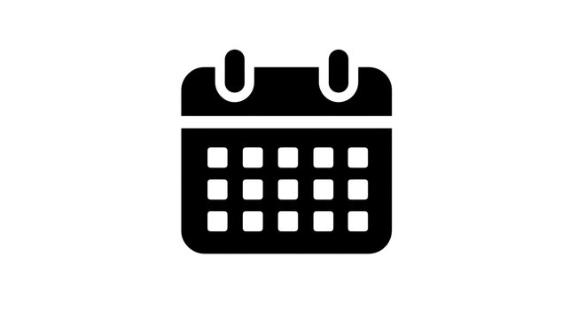 A simple black icon representing a calendar page, signifying time and scheduling