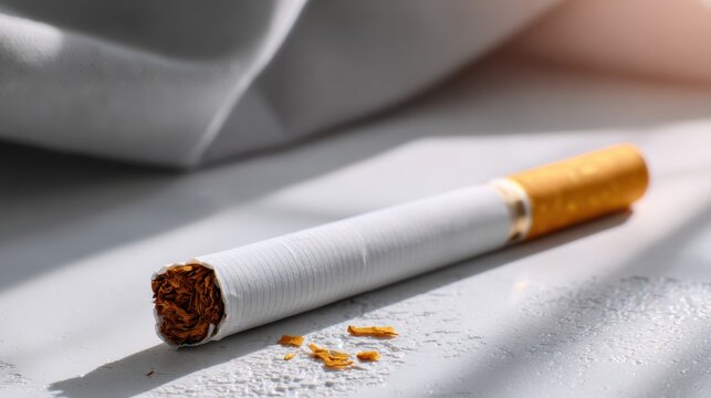 Close-Up of Cigarette with Tobacco on Surface and Soft Lighting