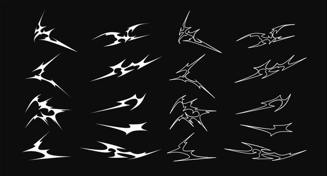neo tribal sharp spikes shapes vector design y2k abstract graphic elements