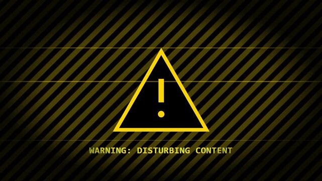 Pulsing warning sign for disturbing content on hazard background