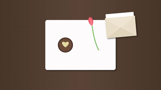 Greeting card opening for mothers day with chocolate and flower