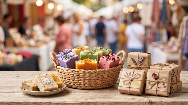 Handmade Soaps Displayed at Lively Market