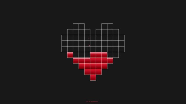 Red pixel heart animation filling up on dark background