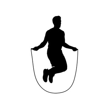 Black silhouette of a man jumping rope for exercise