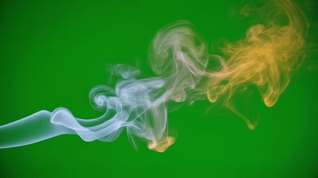 Fluid dynamic smoke plumes intertwining with subtle lighting transitions on chroma key green background