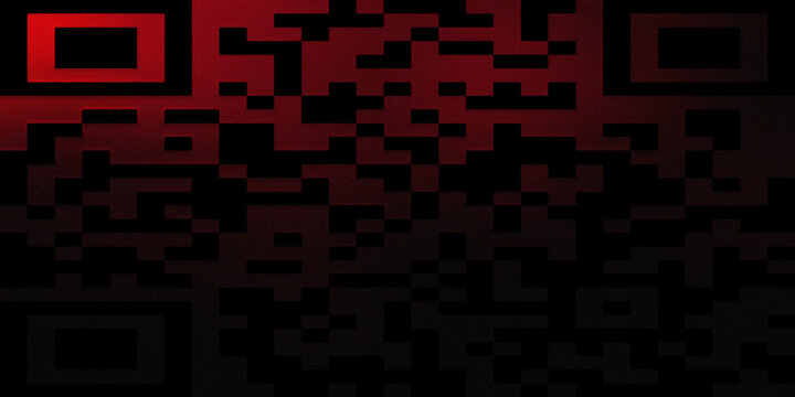 Digital abstract data matrix style qr code pattern with deep red and black transitions.