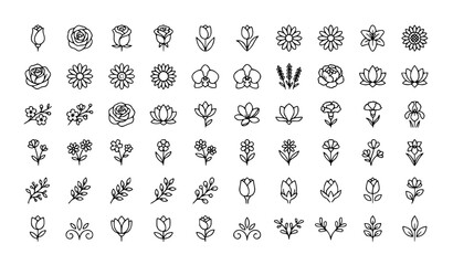 Obraz premium Modern Floral Outline Icon Collection Editable Thin Line Vector Illustration