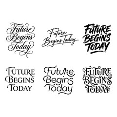 Future begins today text designs with diverse typography in black and white © mexvect