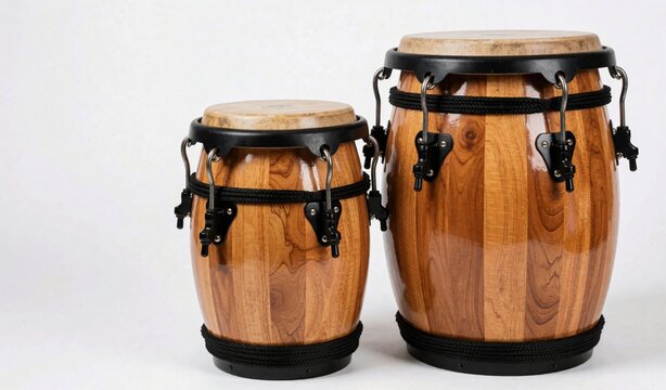 Rustic Wooden Drums Set: Handcrafted African Percussion Instruments for Music and Decor